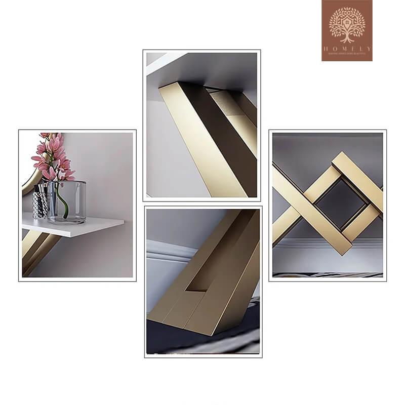 AHANA-CONSOLE BLANCHE ET DORÉE EN MÉTAL DE BASE EN GRAND FORMAT- Homely