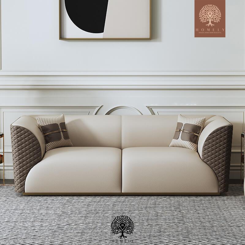 Bentley-Ensemble de salon rembourré en cuir microfibre marron et beige - Homely