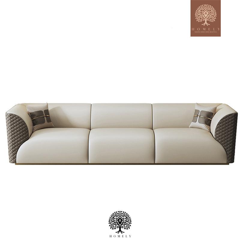 Bentley-Ensemble de salon rembourré en cuir microfibre marron et beige - Homely