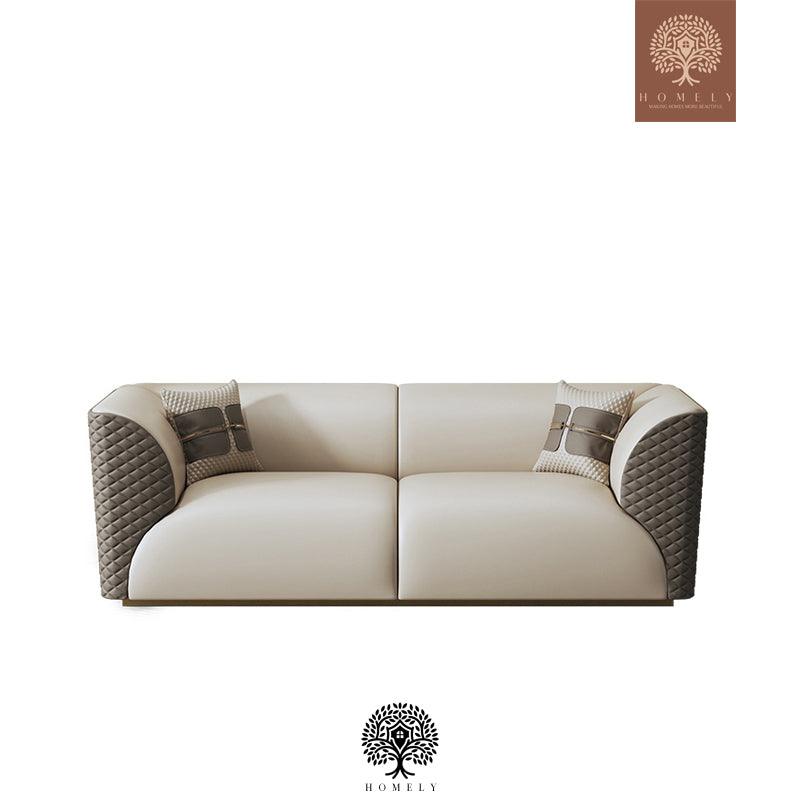 Bentley-Ensemble de salon rembourré en cuir microfibre marron et beige - Homely