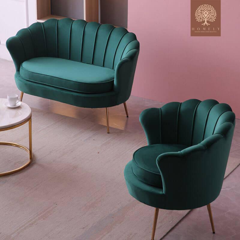 JASMINE-ENSEMBLE DE SALON 7 PLACES EN VELOURS DE LUXE- Homely