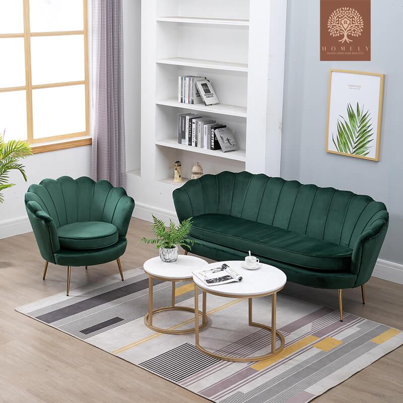 JASMINE-ENSEMBLE DE SALON 7 PLACES EN VELOURS DE LUXE- Homely