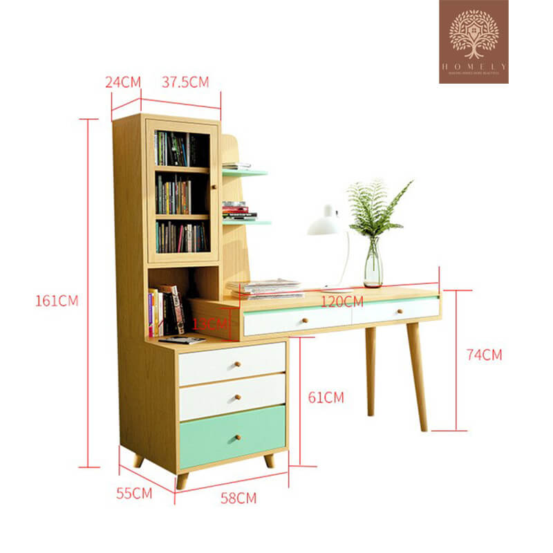 YURUPA | BUREAU MULTI RANGEMENTS AVEC ÉTAGÈRE ET 5 TIROIRS | GRAND PLATEAU - Homely