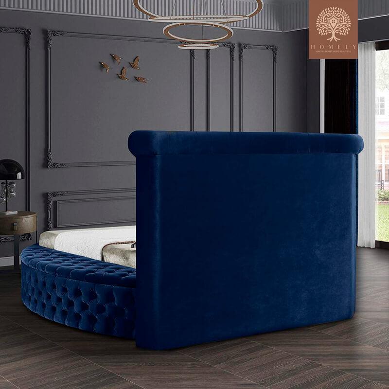 LORENZO-LIT ROND EN VELOURS DESIGN ITALIEN MODERNE AVEC RANGEMENT- Homely