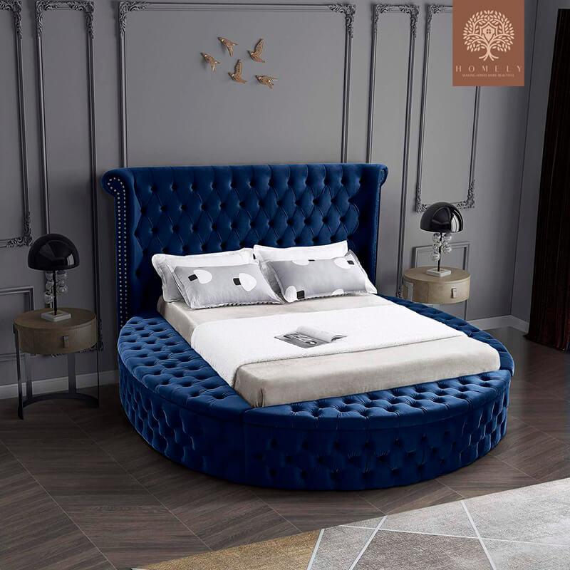 LORENZO-LIT ROND EN VELOURS DESIGN ITALIEN MODERNE AVEC RANGEMENT- Homely