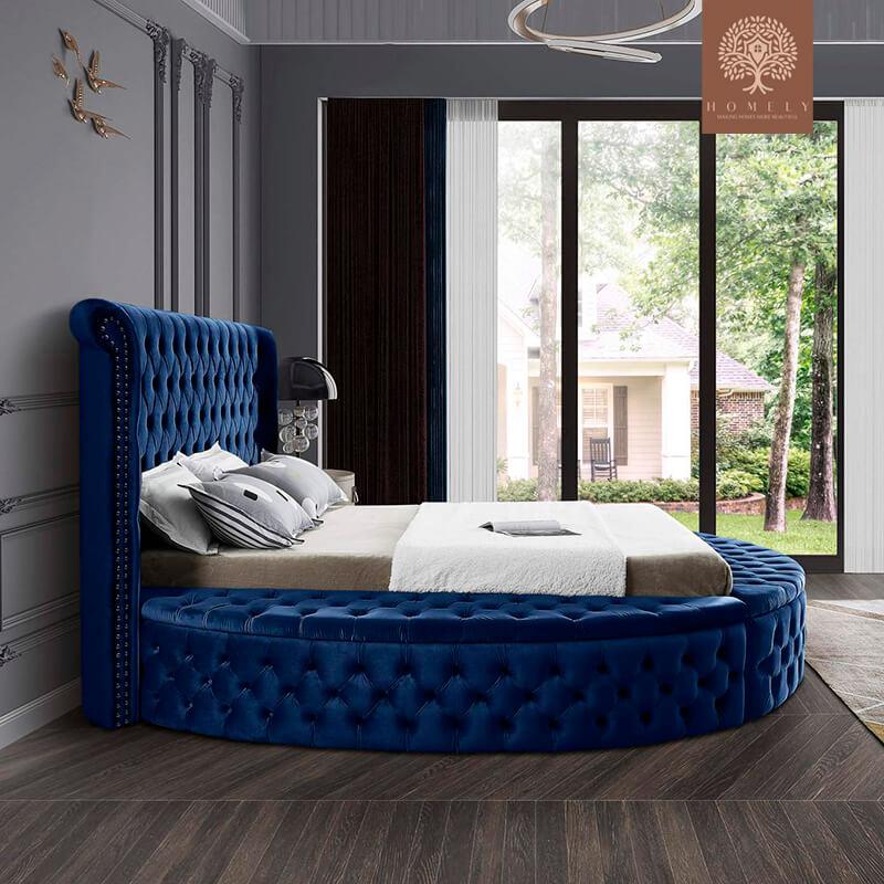 LORENZO-LIT ROND EN VELOURS DESIGN ITALIEN MODERNE AVEC RANGEMENT- Homely