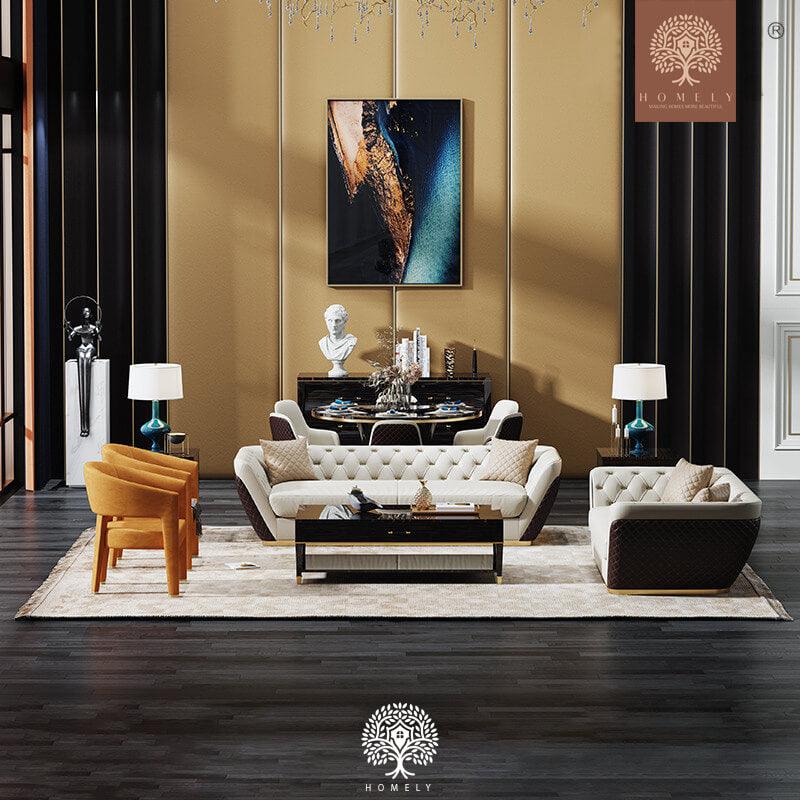 MENDEZ ENSEMBLE DE 4 CANAPÉS MODERNES EN SIMILICUIR MARRON ET BLANC - Homely