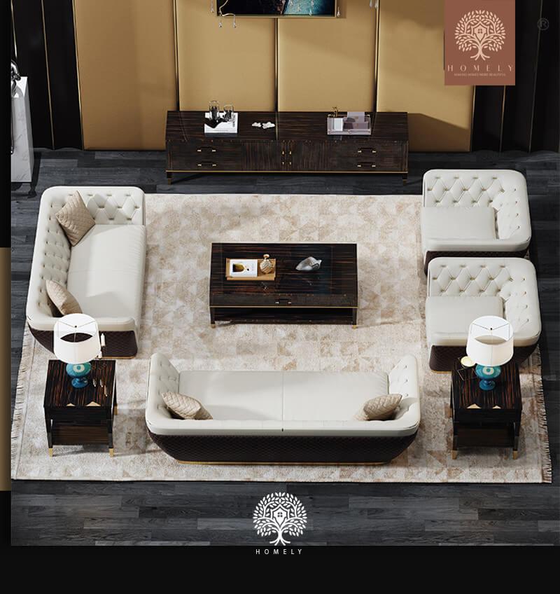 MENDEZ ENSEMBLE DE 4 CANAPÉS MODERNES EN SIMILICUIR MARRON ET BLANC - Homely