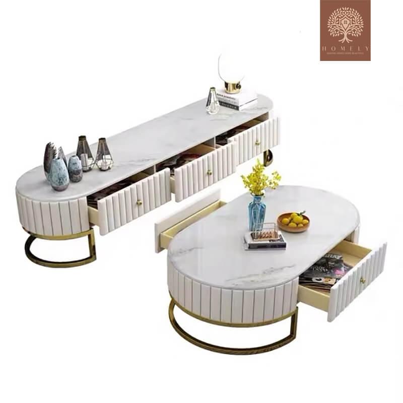 IMANI-ENSEMBLE DE MEUBLE TV LUXE ET TABLE BASSE AVEC 4 TIROIRS- Homely