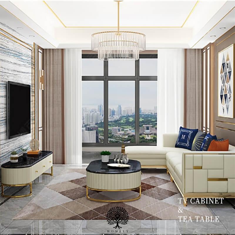 IMANI-ENSEMBLE DE MEUBLE TV LUXE ET TABLE BASSE AVEC 4 TIROIRS- Homely