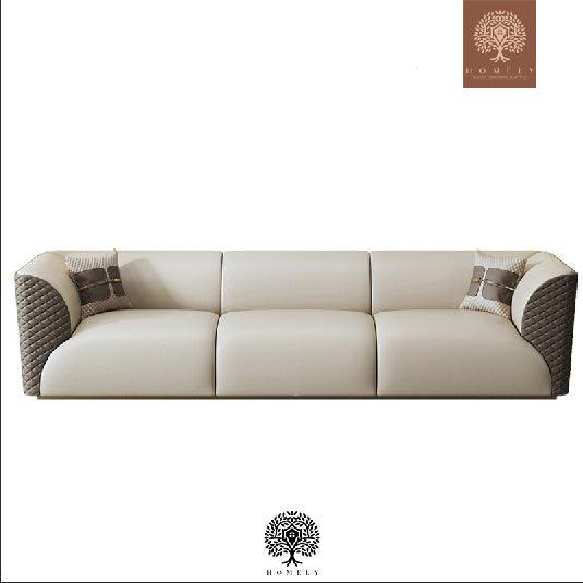 Bentley-Ensemble de salon rembourré en cuir microfibre marron et beige - Homely