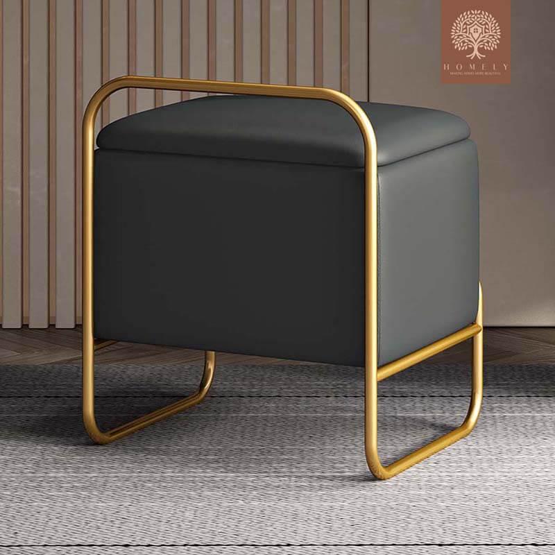 OLYMPIA -ENSEMBLE DE VANITÉ DE MAQUILLAGE EN BOIS ET MÉTAL GRIS FONCÉ- Homely