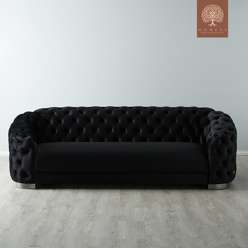 Evervista-Ensemble de salon 3 pièces Chesterfield en velours de luxe Noir- Homely