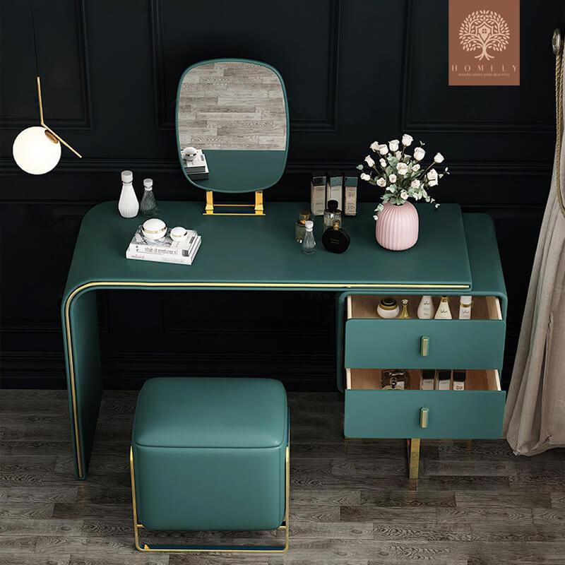 SCOT-COIFFEUSE VERT EXTENSIBLE AVEC MIROIR ET TABOURET- Homely