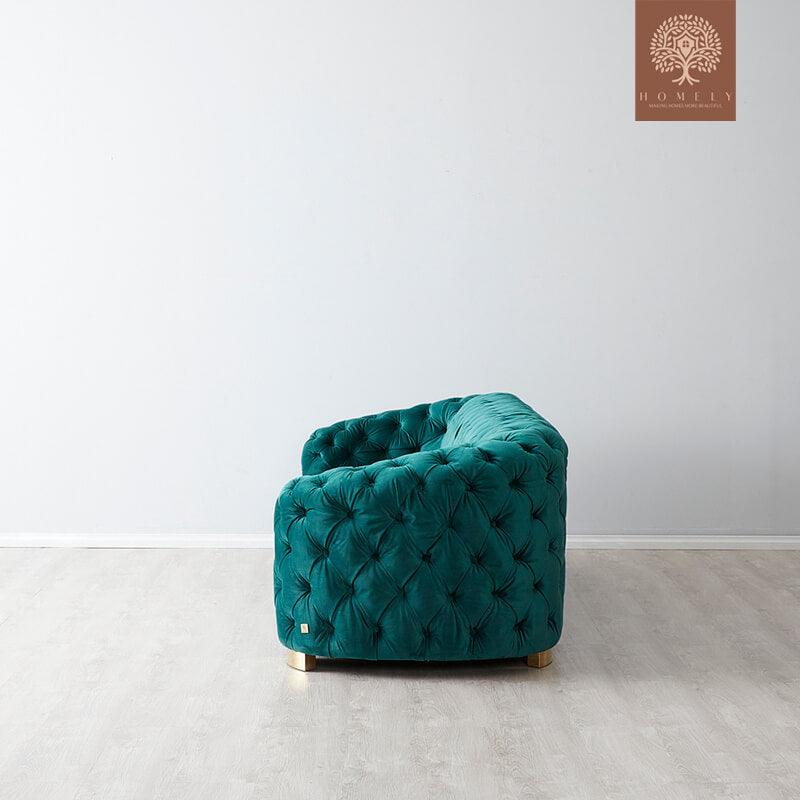 Evervista-Ensemble de salon 3 pièces Chesterfield en velours de luxe emerald- Homely