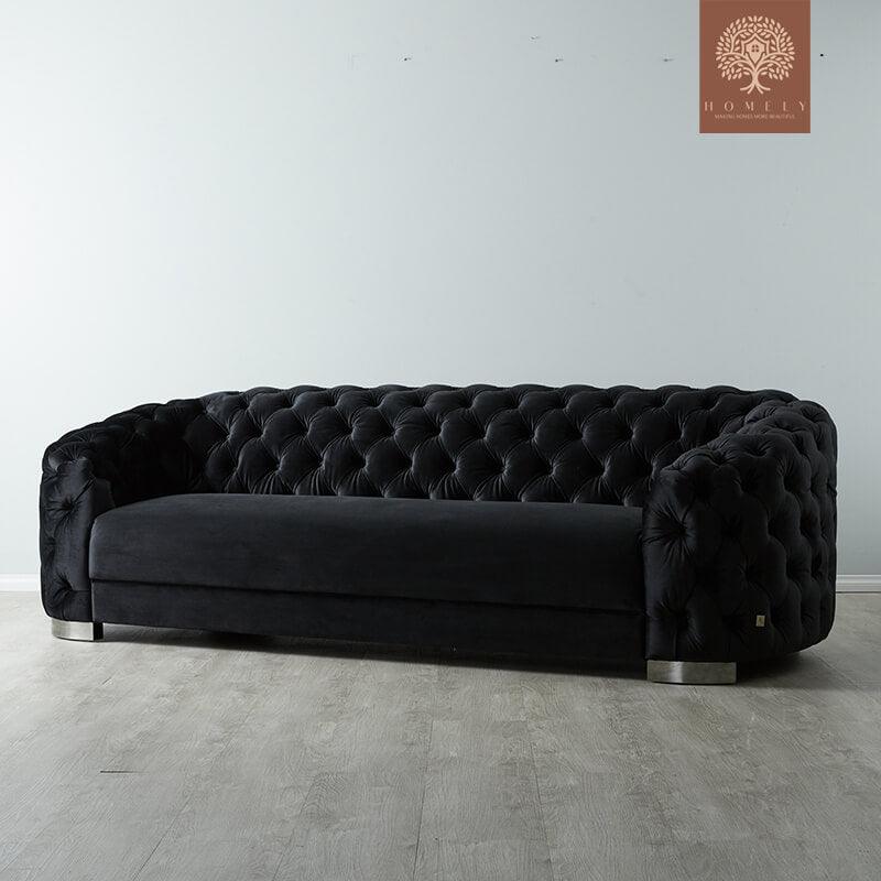 Evervista-Ensemble de salon 3 pièces Chesterfield en velours de luxe Noir- Homely