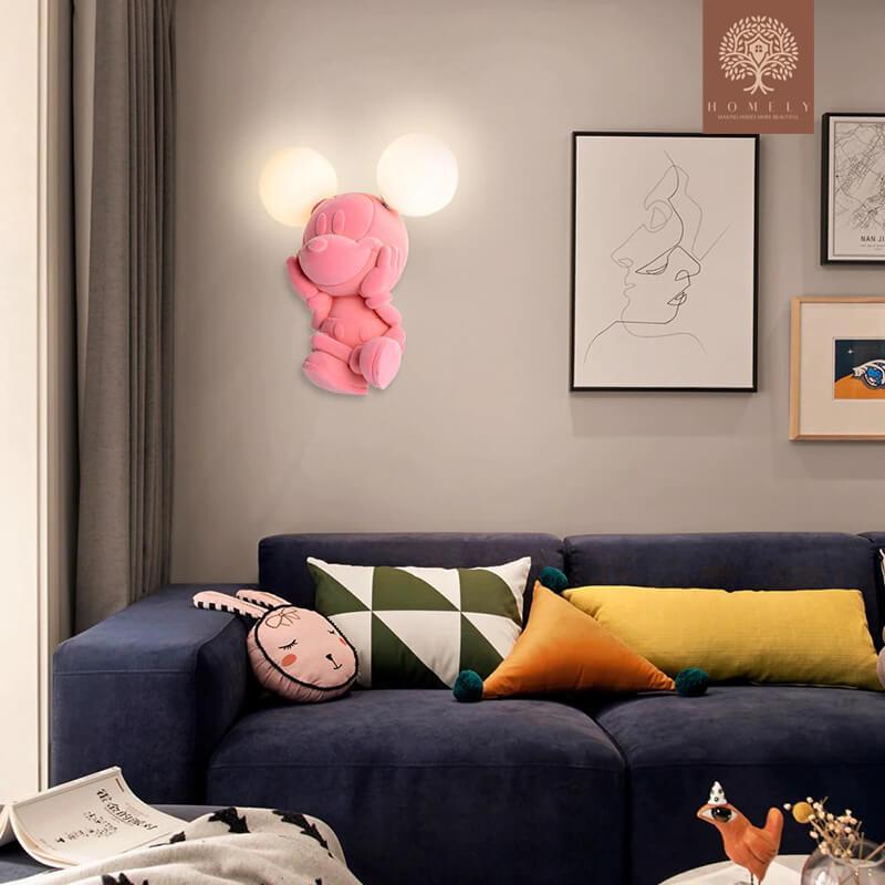 LAMPE DE CHEVET EN RÉSINE ROSE AU DESSIN ANIMÉ MICKEY ET MINNIE - Homely