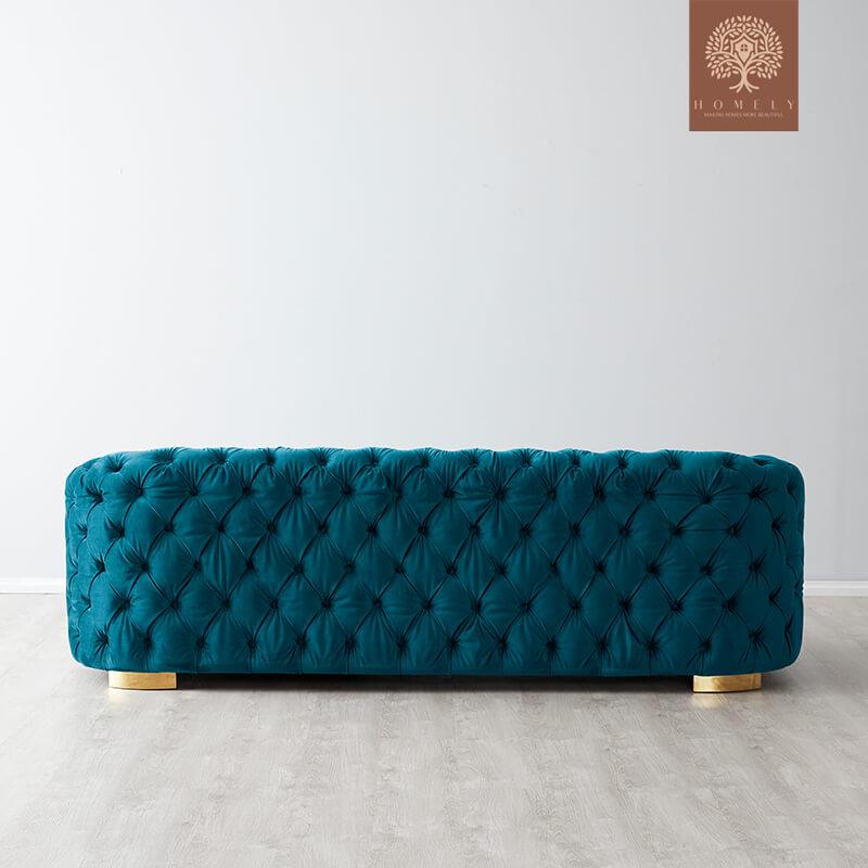 Evervista-Ensemble de salon 3 pièces Chesterfield en velours de luxe Bleu paon- Homely