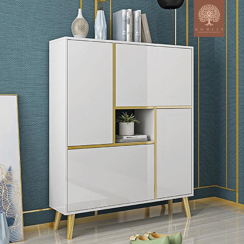 MADISON -ARMOIRE DE RANGEMENT À CHAUSSURES MODERNE,17 PAIRES,2 PORTES ET 2 TIROIRS ET ÉTAGÈRE EN LAND GOLD- Homely