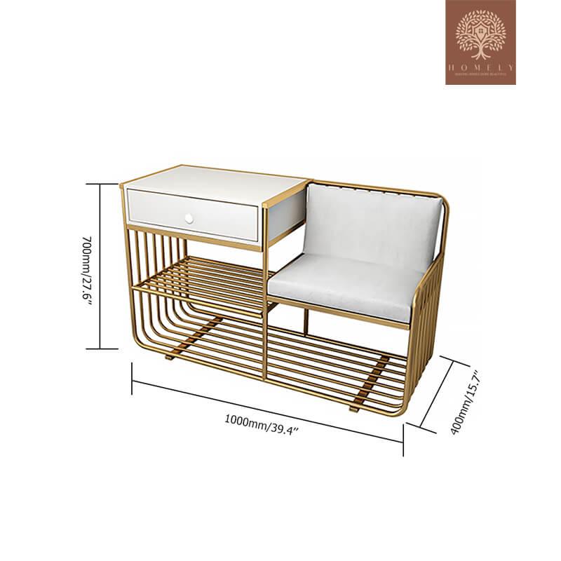 LENOIR-BANC DE RANGEMENT MODERNE REMBOURRÉ BLANC AVEC TIROIR ET ÉTAGÈRE- Homely