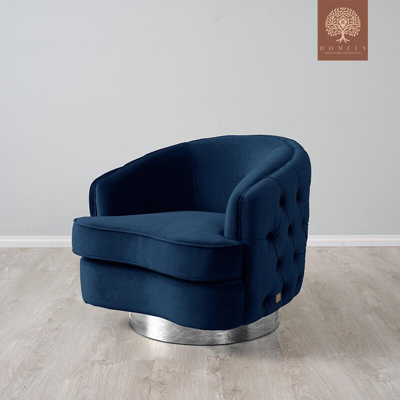 Evervista-Ensemble de salon 3 pièces Chesterfield en velours de luxe Bleu marine- Homely