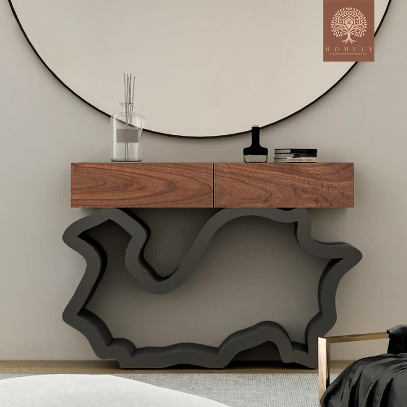 SNARI-TABLE CONSLOE MODERNE EN NOYER AVEC TIROIRS- Homely