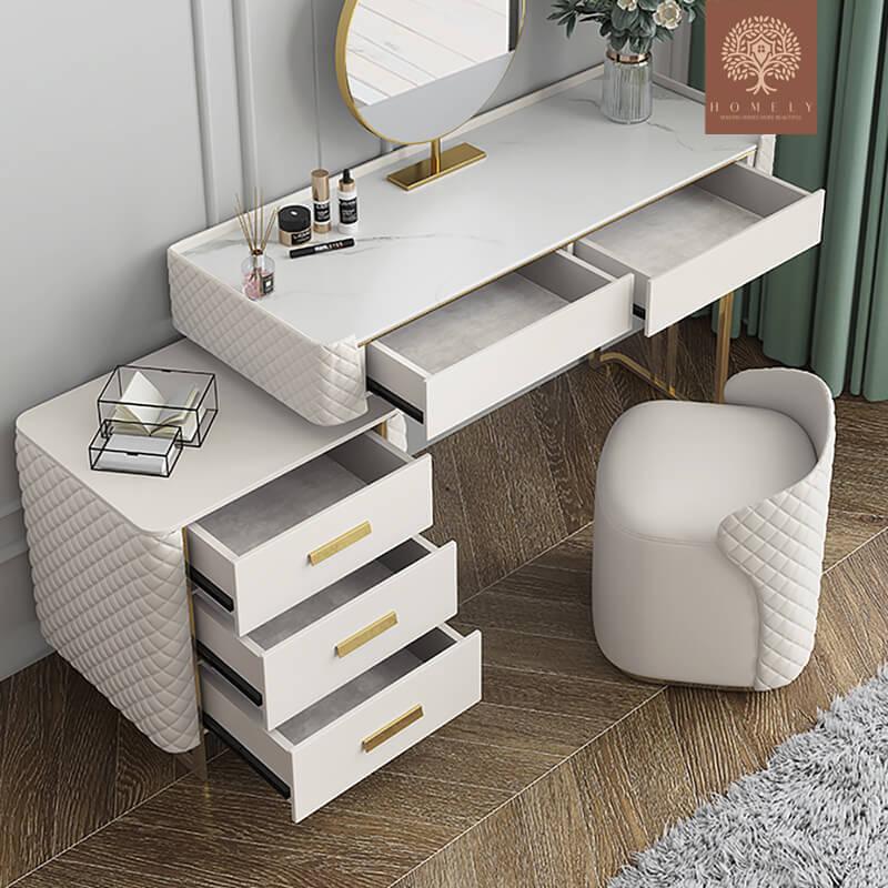 KEPNER-ENSEMBLE DE COIFFEUSE EXTENSIBLE POUR COIFFEUSE BLANCHE ET MIROIR INCLUS- Homely