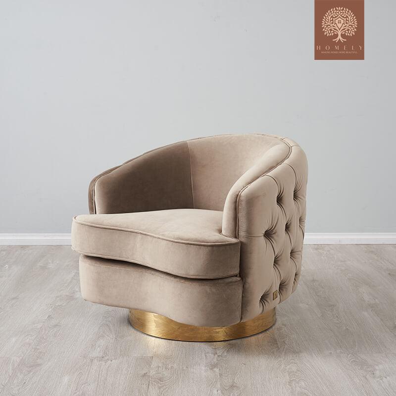 EVERVISTA-ENSEMBLE DE SALON 3 PIÈCES CHESTERFIELD EN VELOURS DE LUXE BEIGE- Homely