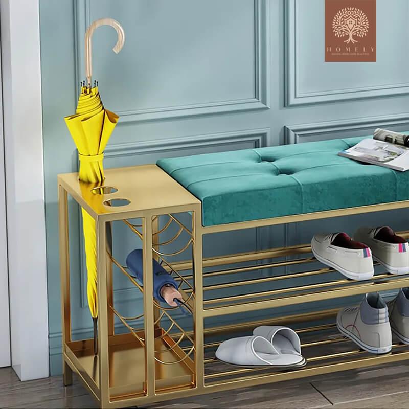 EDMONSON-BANC DE RANGEMENT POUR CHAUSSURES REMBOURRÉ EN VELOURS AVEC PORTE-PARAPLUIE- Homely