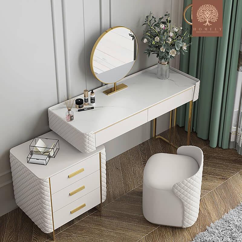 KEPNER-ENSEMBLE DE COIFFEUSE EXTENSIBLE POUR COIFFEUSE BLANCHE ET MIROIR INCLUS- Homely