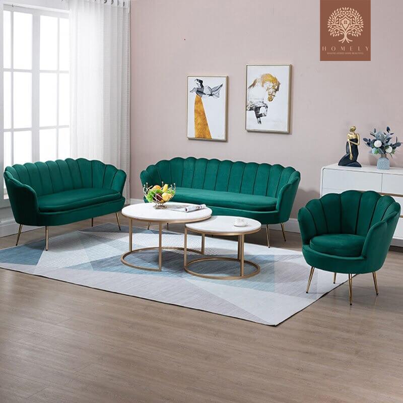 JASMINE-ENSEMBLE DE SALON 7 PLACES EN VELOURS DE LUXE- Homely