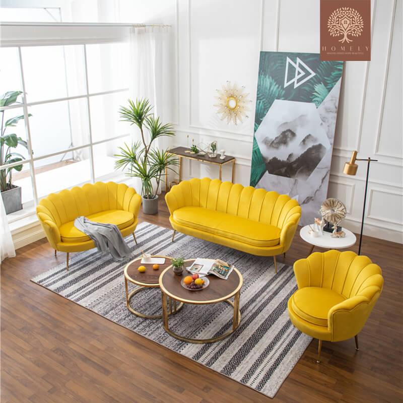 JASMINE-ENSEMBLE DE SALON 7 PLACES EN VELOURS DE LUXE- Homely