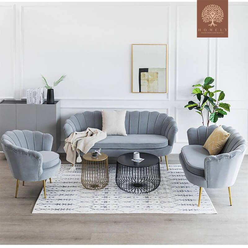 JASMINE-ENSEMBLE DE SALON 7 PLACES EN VELOURS DE LUXE- Homely