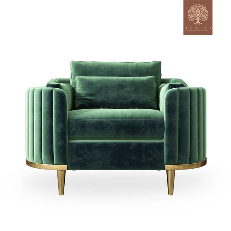 RAMERIZ ENSEMBLES DE SALON MODERNES CHAISE REMBOURRÉE EN VELOURS VERT, CAUSEUSE ET CANAPÉ 3 PIÈCES - Homely