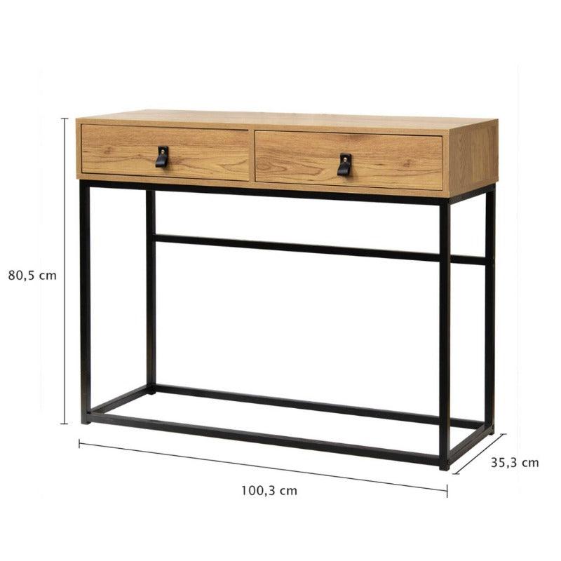 Console 2 tiroirs pieds métal effet chêne-ULGA - Homely