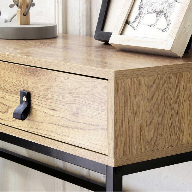 Console 2 tiroirs pieds métal effet chêne-ULGA - Homely