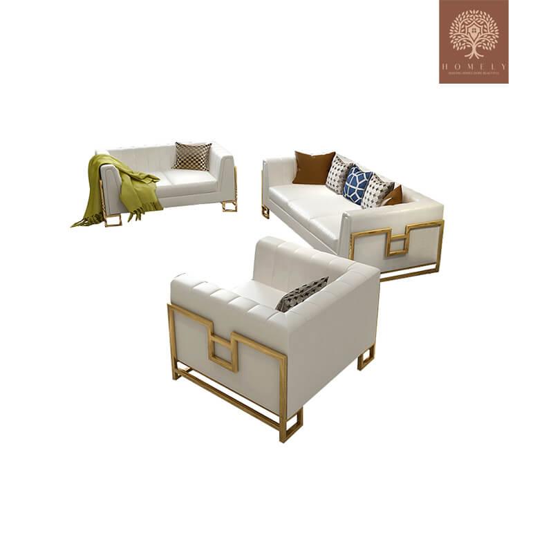 LOGAN ENSEMBLE DE 3 CANAPÉS DE SALON EN CUIR MICROFIBRE BLANC AVEC CADRE GÉOMÉTRIQUE - Homely