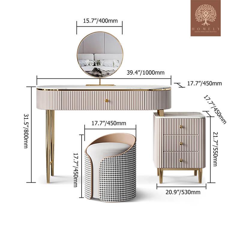 ELLINGER-ENSEMBLE DE COIFFEUSE DE MAQUILLAGE EN MARBRE CHAMPAGNE- Homely