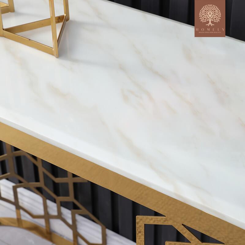 MAURICE-CONSOLE OVALE BLANCHE EN MARBRE AVEC DEUX PIÉDESTAUX- Homely