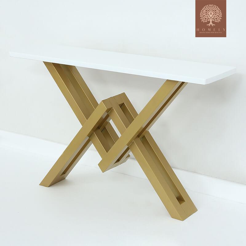 AHANA-CONSOLE BLANCHE ET DORÉE EN MÉTAL DE BASE EN GRAND FORMAT- Homely