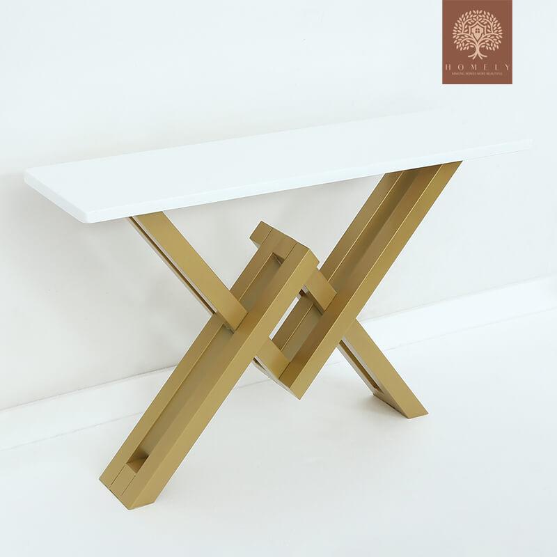 AHANA-CONSOLE BLANCHE ET DORÉE EN MÉTAL DE BASE EN GRAND FORMAT- Homely