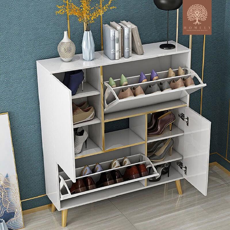 MADISON -ARMOIRE DE RANGEMENT À CHAUSSURES MODERNE,17 PAIRES,2 PORTES ET 2 TIROIRS ET ÉTAGÈRE EN LAND GOLD- Homely