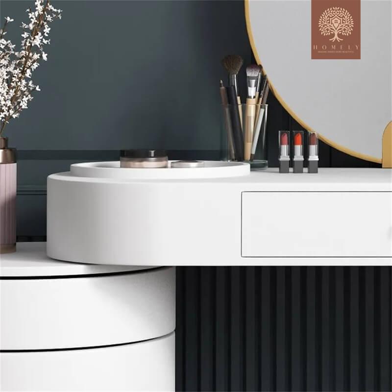 GRAVITY-COIFFEUSE BLANCHE DE MAQUILLAGE AVEC MIROIR ET TABOURET PIVOTANTS INCLUS- Homely