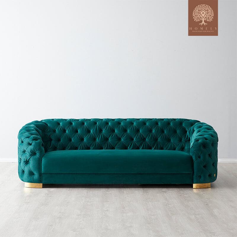 Evervista-Ensemble de salon 3 pièces Chesterfield en velours de luxe emerald- Homely