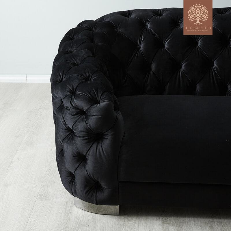 Evervista-Ensemble de salon 3 pièces Chesterfield en velours de luxe Noir- Homely