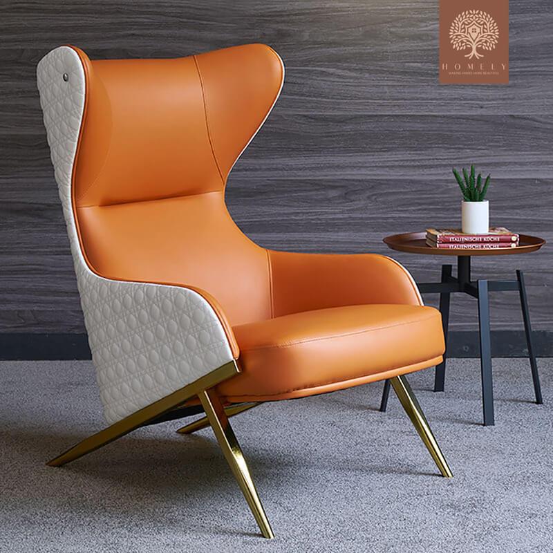 CALMA -CHAISE LONGUE À DOSSIER EN SIMILICUIR AVEC BASE DE CHEVALET DORÉ- Homely