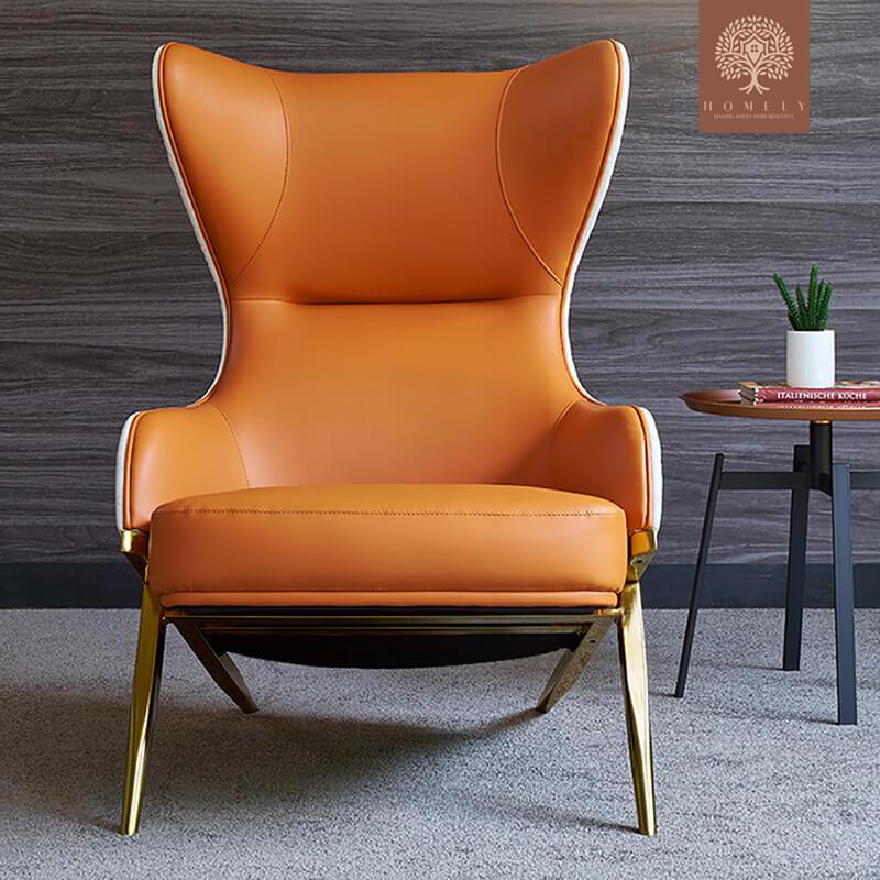 CALMA -CHAISE LONGUE À DOSSIER EN SIMILICUIR AVEC BASE DE CHEVALET DORÉ- Homely