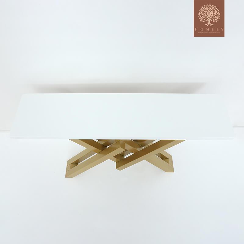 AHANA-CONSOLE BLANCHE ET DORÉE EN MÉTAL DE BASE EN GRAND FORMAT- Homely