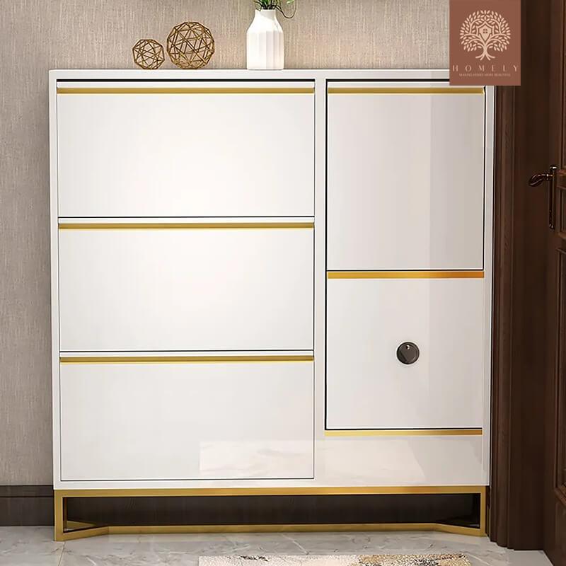 SOLA -MEUBLE DE RANGEMENT À CHAUSSURES BLANC ÉTROIT AVEC BANC, 14 PAIRES, 5,9 PO D, AUTOPORTANTE- Homely