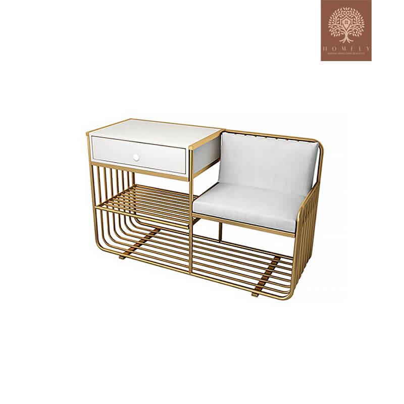 LENOIR-BANC DE RANGEMENT MODERNE REMBOURRÉ BLANC AVEC TIROIR ET ÉTAGÈRE- Homely